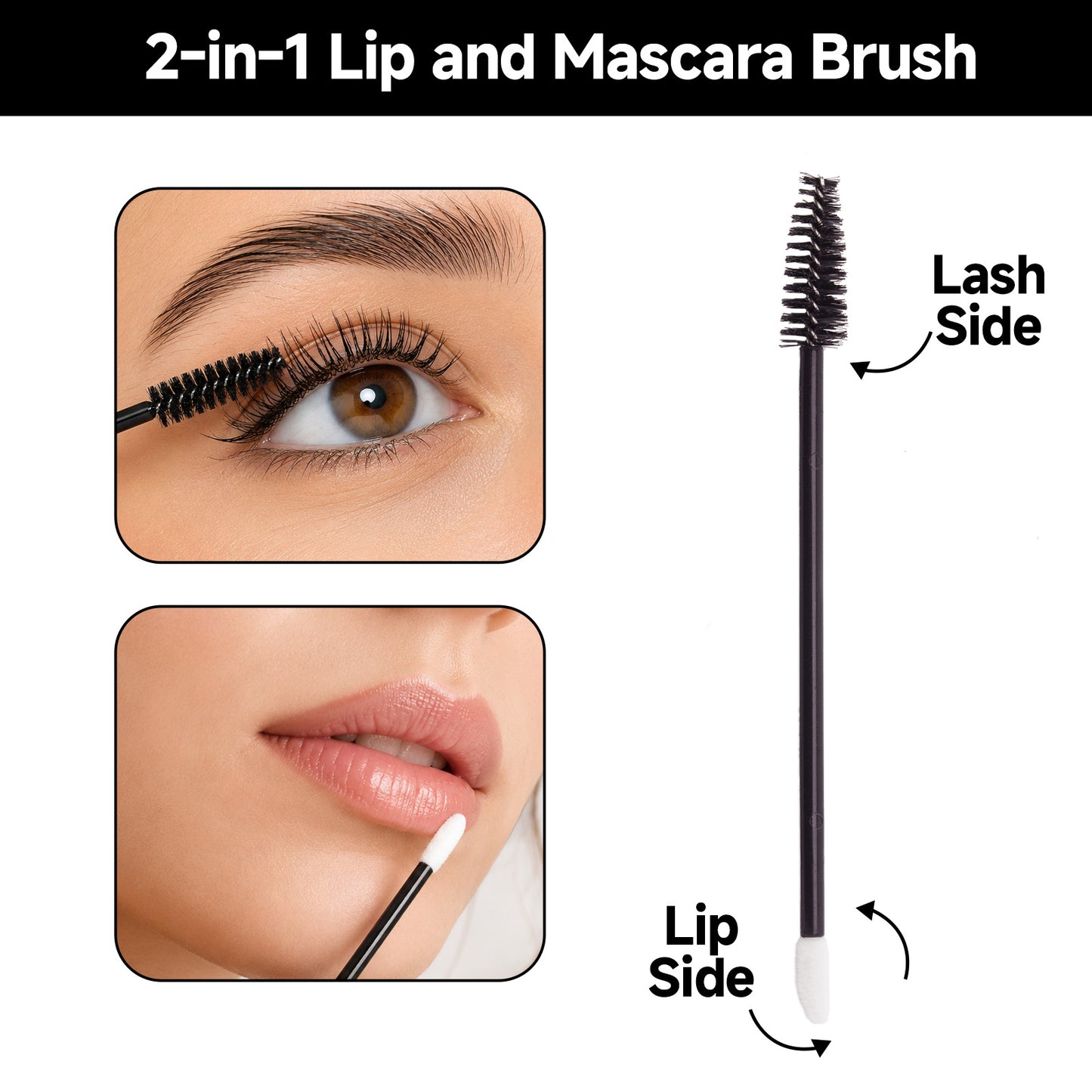 G2PLUS 100pcs Eyelash Brush and Lip Brush, Black Dual Ended Mascara Wands, Disposable Makeup Brushes for Eyelash Extension, Eyebrow, Lip Gloss, Salon and Travel Use