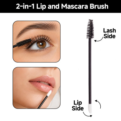 G2PLUS 100pcs Eyelash Brush and Lip Brush, Black Dual Ended Mascara Wands, Disposable Makeup Brushes for Eyelash Extension, Eyebrow, Lip Gloss, Salon and Travel Use