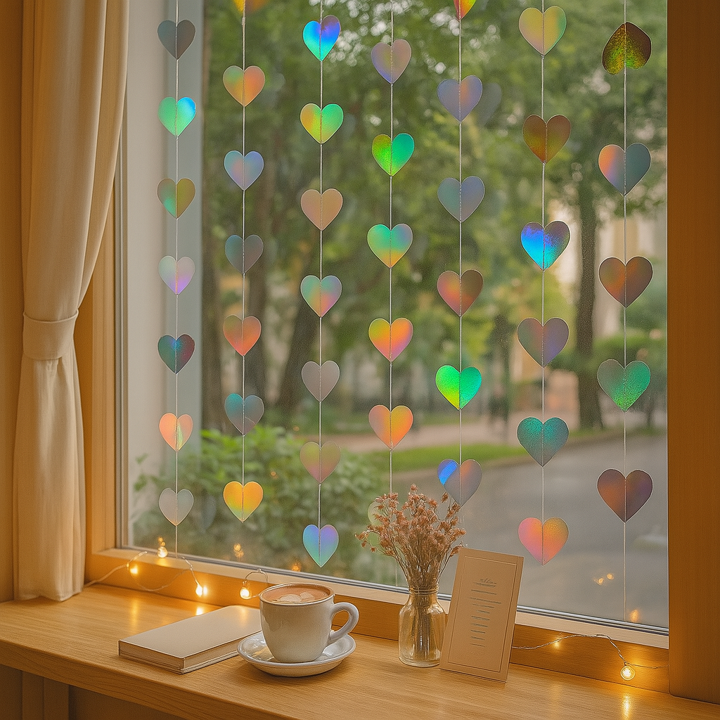 G2PLUS Iridescent Silver Heart Garlands: 12m Holographic Hanging Paper Streamers, Iridescent Party Decorations for Engagement, Wedding, Anniversary, Valentine's Day