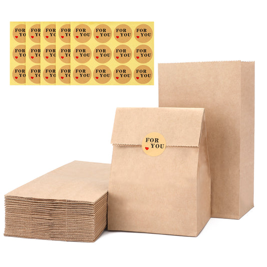G2PLUS 100 PCS Brown Paper Bags Medium- 13x8x24 CM Kraft Candy Paper Bags - Paper Candy Favor Bags with Stickers for Snack, Birthday, Wedding and Easter Xmas Party Supplier
