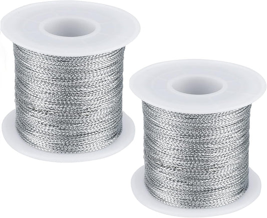 G2PLUS 200M Silver String Twine - 1mm Tinsel Thread Cord - Non-Elastic Metallic String for Crafts & Hanging Christmas Ornaments & Cards