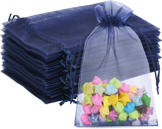 G2PLUS Navy Blue Organza Gift Pouches - 13x18 CM Medium Organza Favor Bags, 50 PCS Wedding Jewelry Bags - Clear Mesh Pouches for Wedding, Christmas, Birthday, Anniversary