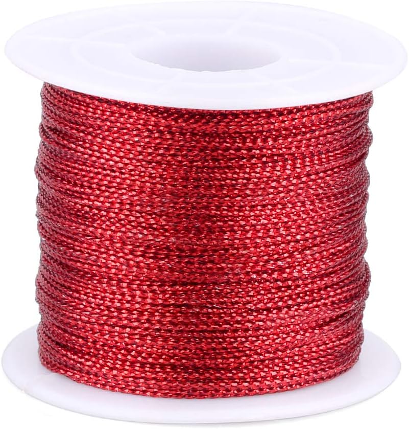 G2PLUS 100M Red String Twine - 1mm Tinsel Thread Cord - Non-Elastic Metallic String for Crafts & Hanging Christmas Ornaments & Cards