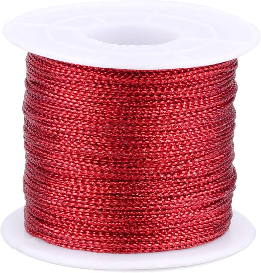 G2PLUS 100M Red String Twine - 1mm Tinsel Thread Cord - Non-Elastic Metallic String for Crafts & Hanging Christmas Ornaments & Cards