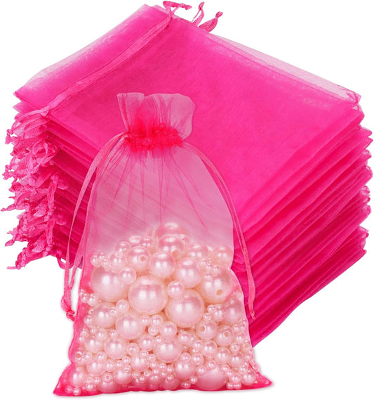 G2PLUS Rose Organza Gift Pouches - 10x15 CM Medium Organza Favor Bags, 50 PCS Wedding Jewelry Bags - Clear Mesh Pouches for Wedding, Christmas, Birthday, Anniversary