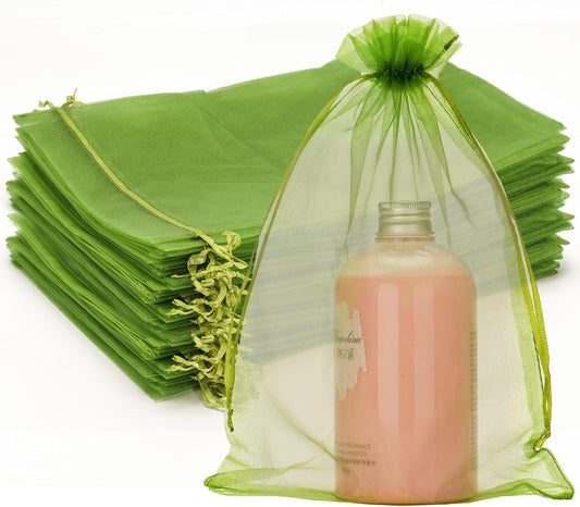 G2PLUS Sage Green Organza Gift Pouches, 20x30 CM Large Organza Favour Bags, 50 PCS Wedding Jewelry Bags, Clear Mesh Pouches for Wedding, Christmas, Birthday, Anniversary