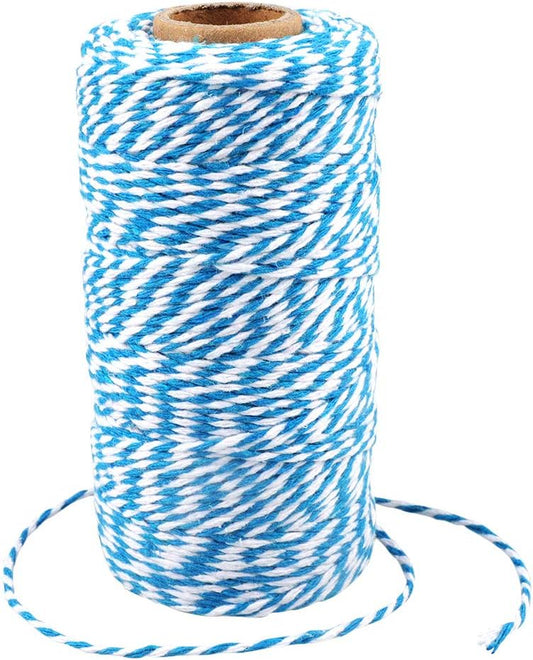 G2PLUS 100M Blue and White Craft Bakers Twine 2MM Cotton Garden Thread Durable String Spool for DIY Crafts and Handmade Arts (Blue and White)