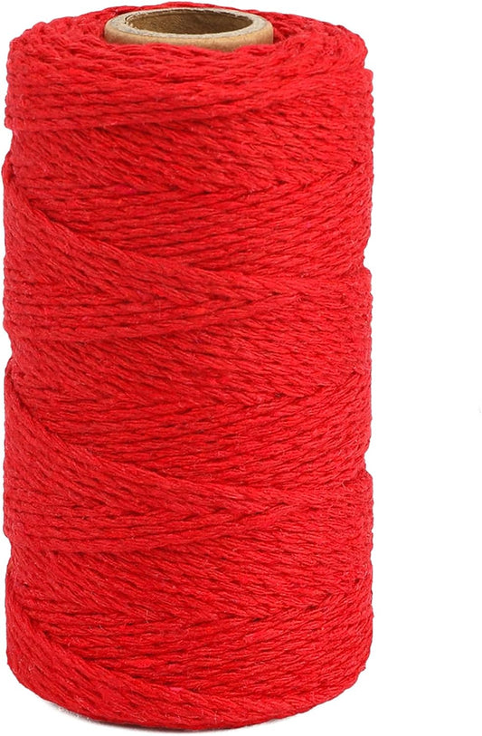 G2PLUS Red Cotton String Twine, 100M Gift Wrapping Bakers String, 2MM Handicrafts Decorative Cord Twine for DIY Gift Decorations