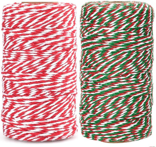 G2PLUS Christmas Coloured String Twine, 200M Green and Red String Twine, 2MM Gift Wrapping String, Craft Cotton Thread Durable Twine for Baking, Butchers, DIY Crafts and Handmade Arts