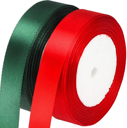 G2PLUS Red and Green Stain Ribbons - 20mm Gift Wrap Ribbon- 44M Christmas Ribbons for Gift Wrapping - Gift Wrapping Ribbon for Christmas Wrapping Gift Craft - 2 Roll x 22M