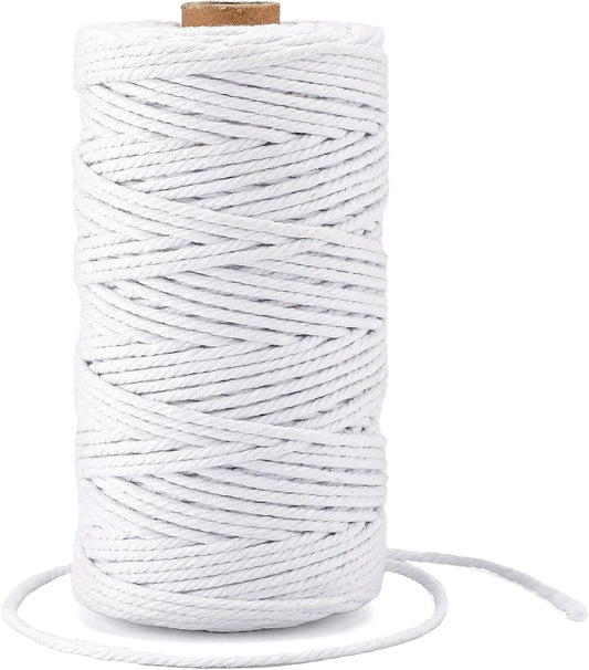G2PLUS White Macrame Cotton Rope Cord 3MM Craft Cotton Twine String, 100M Durable Bakers Twine for DIY Crafts and Handmade Arts (White)