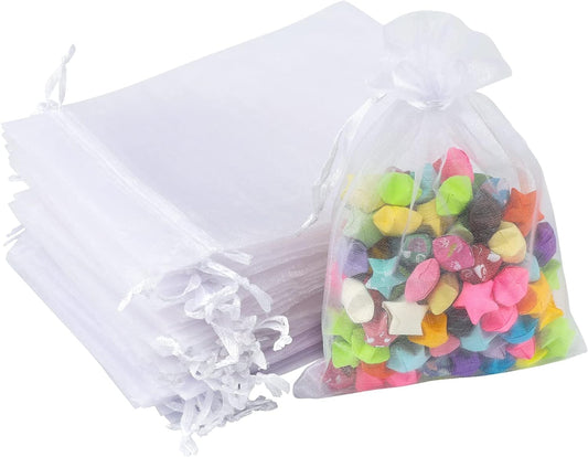 G2PLUS White Organza Gift Pouches, 10x15 CM Medium Organza Favour Bags, 100 PCS Wedding Jewelry Bags, Clear Mesh Pouches Perfect for Wedding, Christmas, Birthday, Anniversary