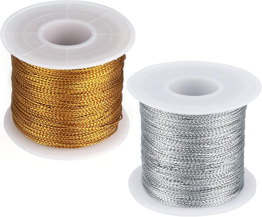 G2PLUS 200M Gold and Silver String Twine - 1mm Tinsel Thread Cord - Non-Elastic Metallic String for Crafts & Hanging Christmas Ornaments & Cards