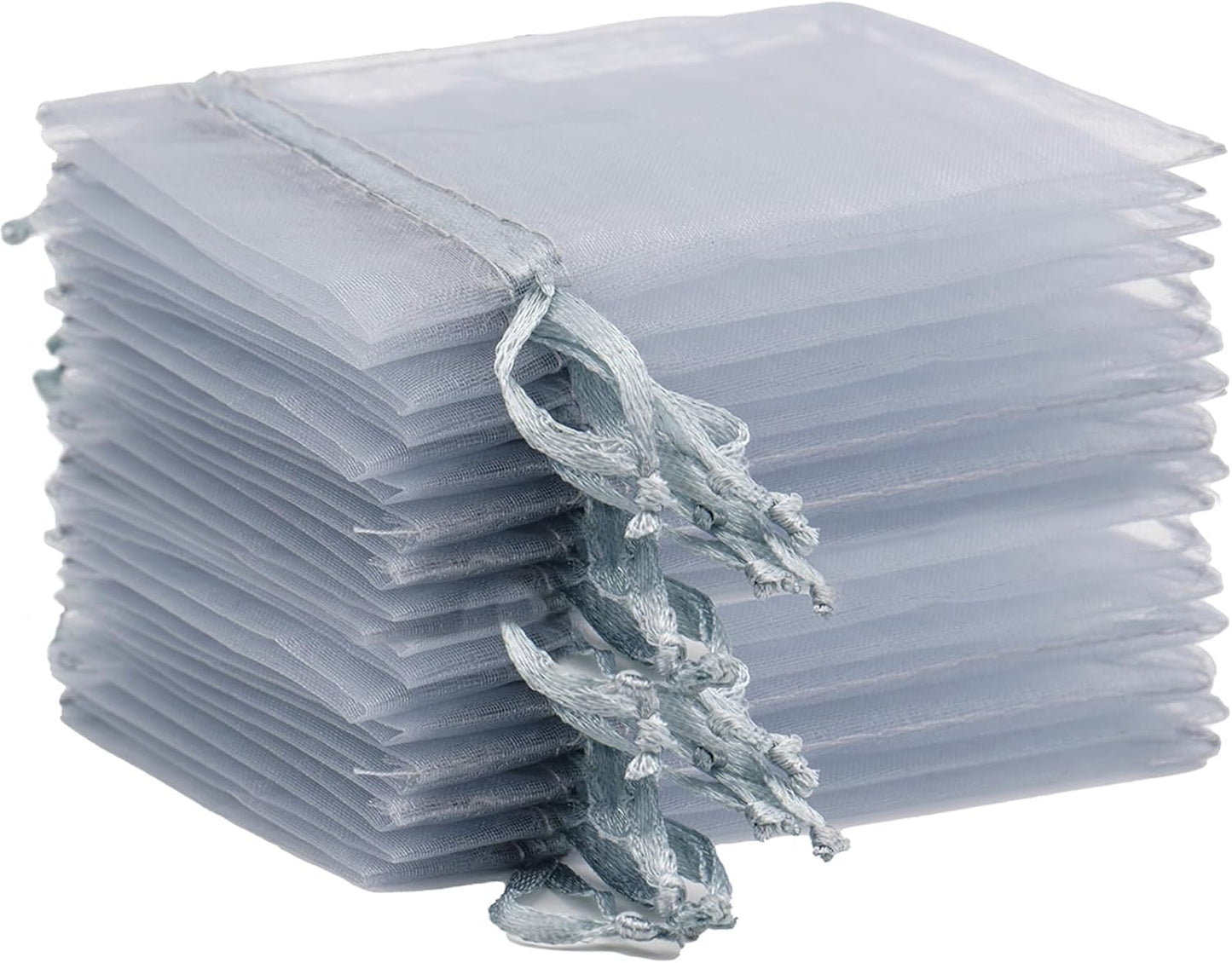 G2PLUS Silver Grey Organza Gift Pouches - 10x12 CM Small Organza Favor Bags, 50 PCS Wedding Jewelry Bags - Clear Mesh Pouches Perfect for Wedding, Christmas, Birthday, Anniversary