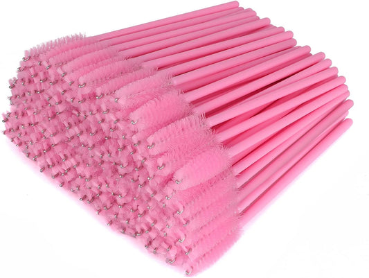 G2PLUS 300 PCS Pink Eyelash Brushes Spoolies - Eyebrow Spoolie Brushes -Disposable Mascara Wands - Eyelash Extension Brushes for Extensions
