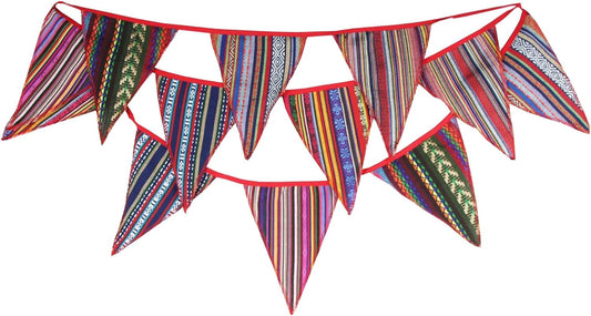 G2PLUS Boho Fabric Bunting Banner - 3.3M Bohemian Outdoor Garland - Summer Cotton Bunting with 12PCS Double Side Pannants for Decorating Children's room, Camping Trips