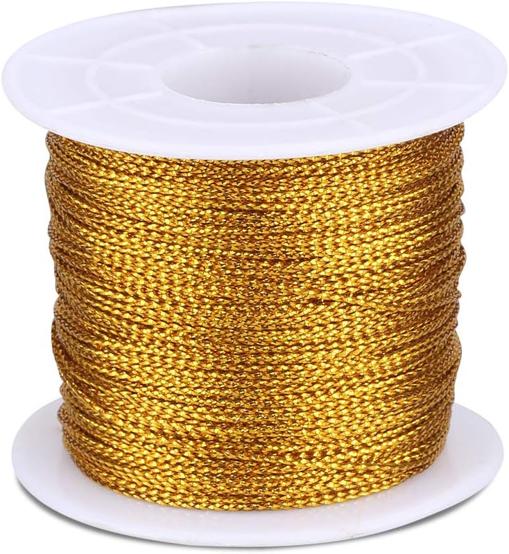 G2PLUS 100M Gold String Twine - 1mm Tinsel Thread Cord - Non-Elastic Metallic String for Crafts & Hanging Christmas Ornaments & Cards