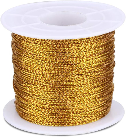 G2PLUS 100M Gold String Twine - 1mm Tinsel Thread Cord - Non-Elastic Metallic String for Crafts & Hanging Christmas Ornaments & Cards