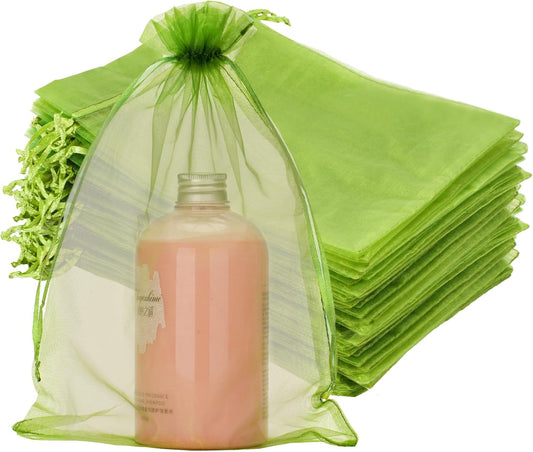 G2PLUS Sage Green Organza Gift Pouches, 20x30 CM Large Organza Favour Bags, 100 PCS Wedding Jewelry Bags, Clear Mesh Pouches Perfect for Wedding, Christmas, Birthday, Anniversary