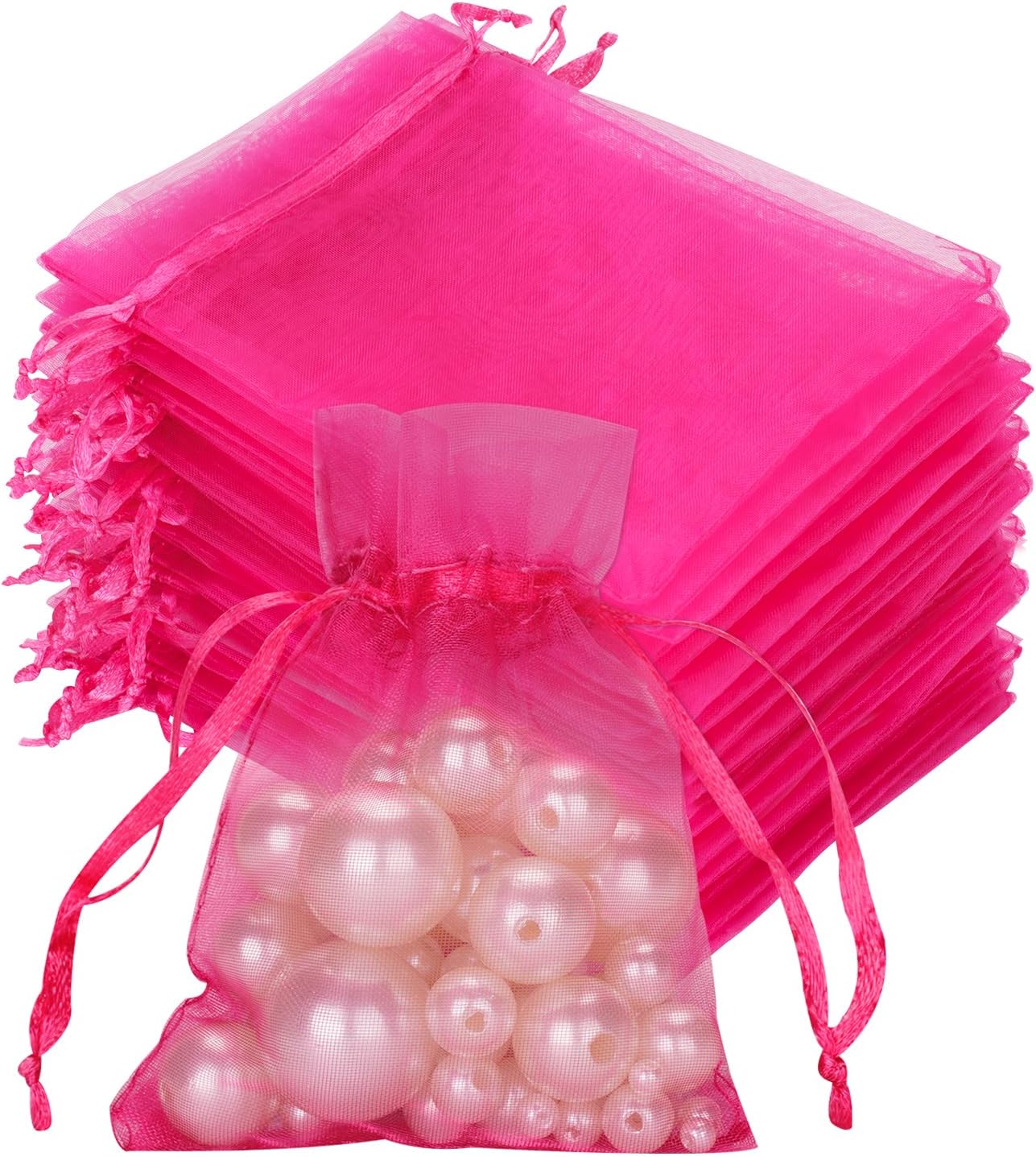 G2PLUS Rose Organza Gift Pouches - 7x9 CM Small Organza Favor Bags, 50 PCS Wedding Jewelry Bags - Clear Mesh Pouches for Wedding, Christmas, Birthday, Anniversary