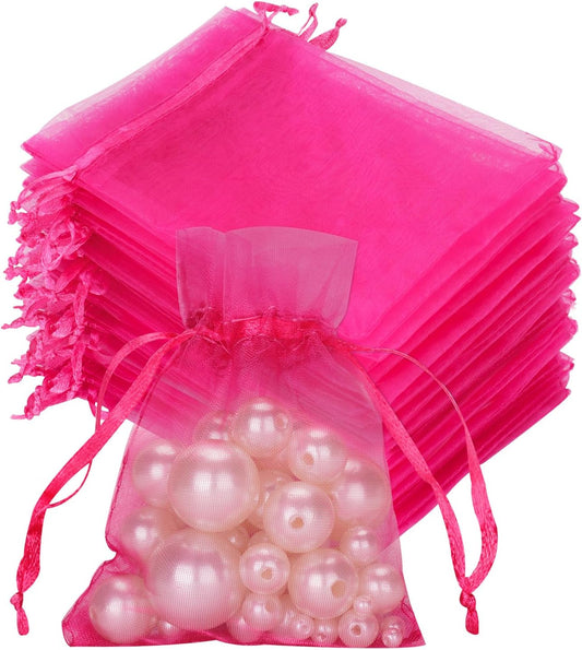 G2PLUS Rose Organza Gift Pouches - 7x9 CM Small Organza Favor Bags, 50 PCS Wedding Jewelry Bags - Clear Mesh Pouches for Wedding, Christmas, Birthday, Anniversary