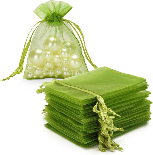 G2PLUS Sage Green Organza Gift Pouches - 7x9 CM Small Organza Favor Bags, 50 PCS Wedding Jewelry Bags - Clear Mesh Pouches for Wedding, Christmas, Birthday, Anniversary