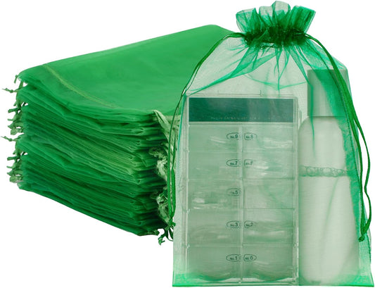 G2PLUS Green Organza Gift Pouches, 17x23CM Large Organza Favour Bags, 50 PCS Wedding Jewelry Bags, Clear Mesh Pouches for Wedding, Christmas, Birthday, Anniversary