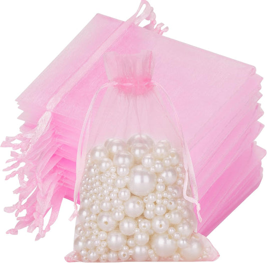 G2PLUS Pink Organza Gift Pouches - 13x18 CM Medium Organza Favor Bags, 50 PCS Wedding Jewelry Bags - Clear Mesh Pouches for Wedding, Christmas, Birthday, Anniversary