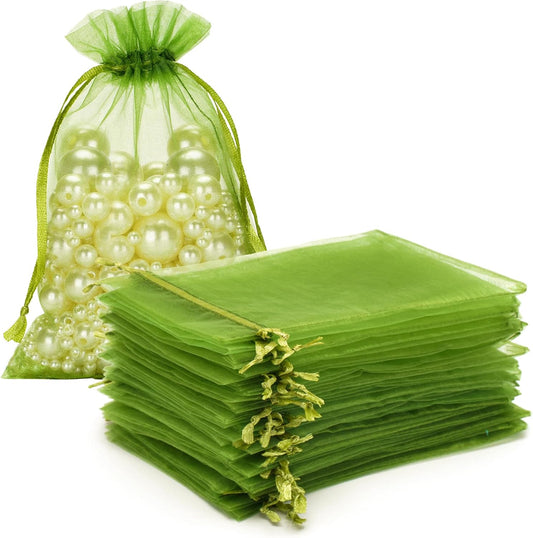 G2PLUS Sage Green Organza Gift Pouches - 10x15 CM Medium Organza Favor Bags, 50 PCS Wedding Jewelry Bags - Clear Mesh Pouches for Wedding, Christmas, Birthday, Anniversary