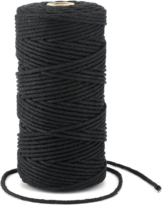 3MM Black Macrame Cord Craft Cotton String, 100M Durable Bakers Twine for for DIY Crafts and Handmade Arts