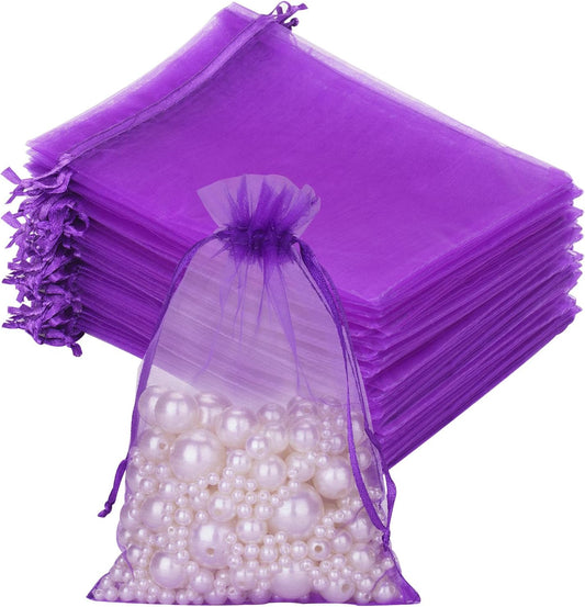 G2PLUS Purple Organza Gift Pouches - 10x15 CM Medium Organza Favor Bags, 50 PCS Wedding Jewelry Bags - Clear Mesh Pouches for Wedding, Christmas, Birthday, Anniversary