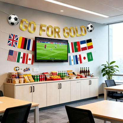 G2PLUS Party Decorations for World Cup Football 2026: Pre-strung Flag Bunting Banner, Go For Gold Banner, Home, Bar and Garden Viewing Parties