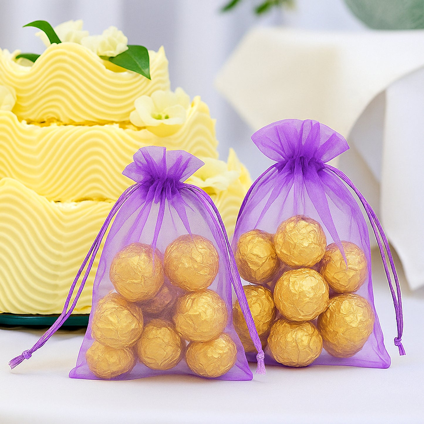 G2PLUS 25PCS Purple Organza Bags 5x7 inches, Sheer Mesh Jewelry Pouches, Organza Gift Bags with Drawstring for Candy, Jewelry, Wedding Party Favors