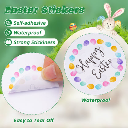 G2PLUS Easter Gift Stickers, 120Pcs Happy Easter Stickers, 2" Round Easter Eggs Labels Stickers, Personalized Easter Decoration Stickers for Gift Wrap, Easter Party, Candy Bags
