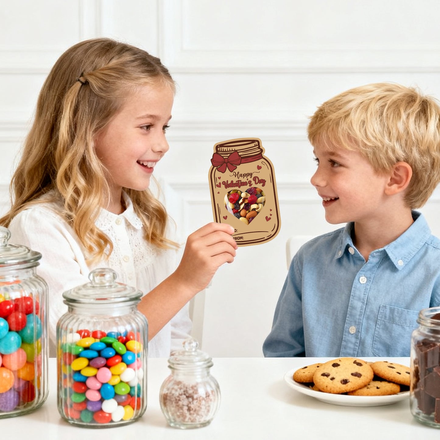 G2PLUS Valentines Day Cards, 50Pack Happy Valentine’s Day Mason Jar Cards with Treat Bags, Heart Cutout Blank Card for Classroom Valentines, Kids Exchange Cards & Valentine Party Favors