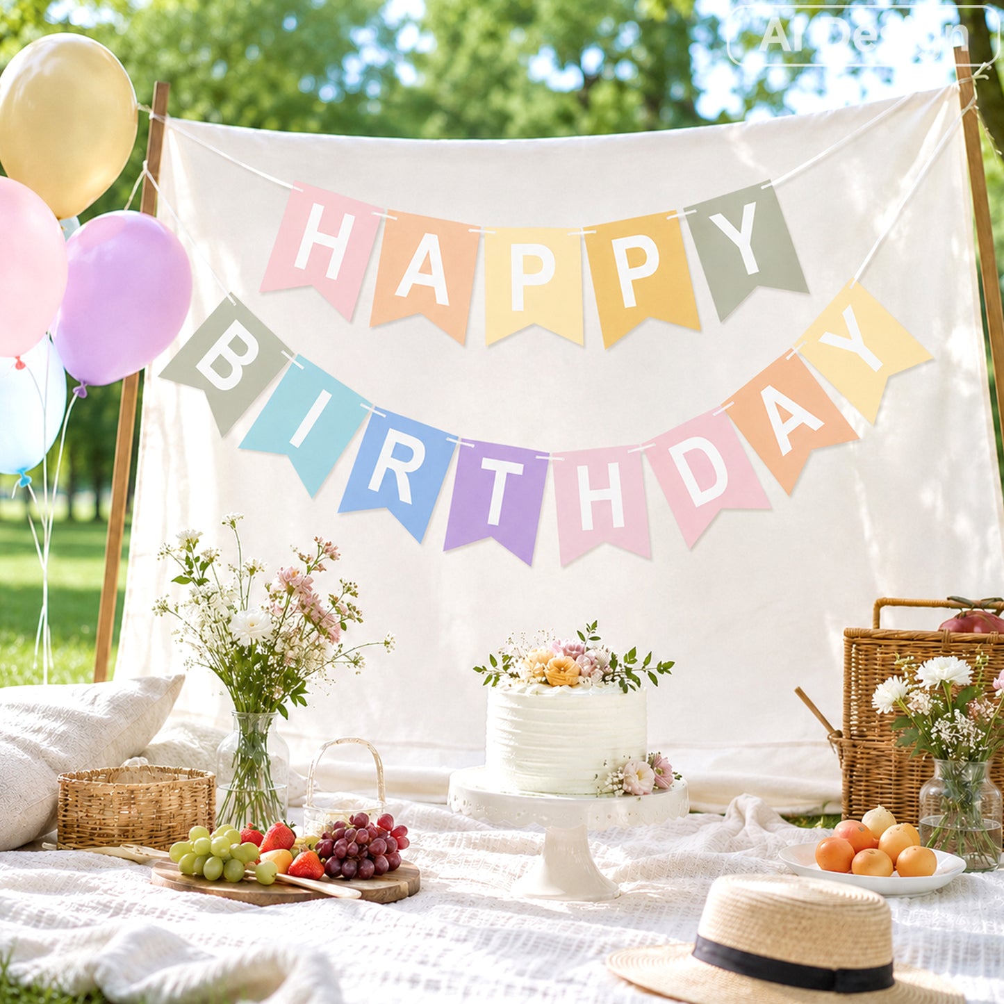 G2PLUS Pre-strung Happy Birthday Banner Pastel and White: 16 x 20 cm Large No-DIY Birthday Banner for Boys and Girls Birthday Party Decorations