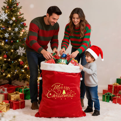 G2PLUS Large Velvet Santa Sack - 30x36 Inch Red Christmas Drawstring Gift Bags for Big Presents, Holiday Party Decor