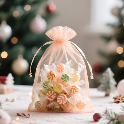 G2PLUS 25PCS Peach Organza Bags 5x7 inches - Sheer Mesh Jewelry Pouches, Organza Gift Bags with Drawstring for Candy, Jewelry, Wedding Party Favors