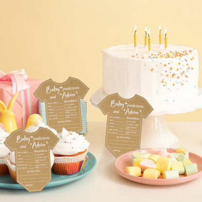 G2PLUS Baby Advice Cards, Onesie Baby Shower Predictions and Advice Cards for Parents To Be, Wishes Card for New Parents, Gender Reveal Girls Boys Shower Game Party Decorations(5.2x6 in, Kraft, White)