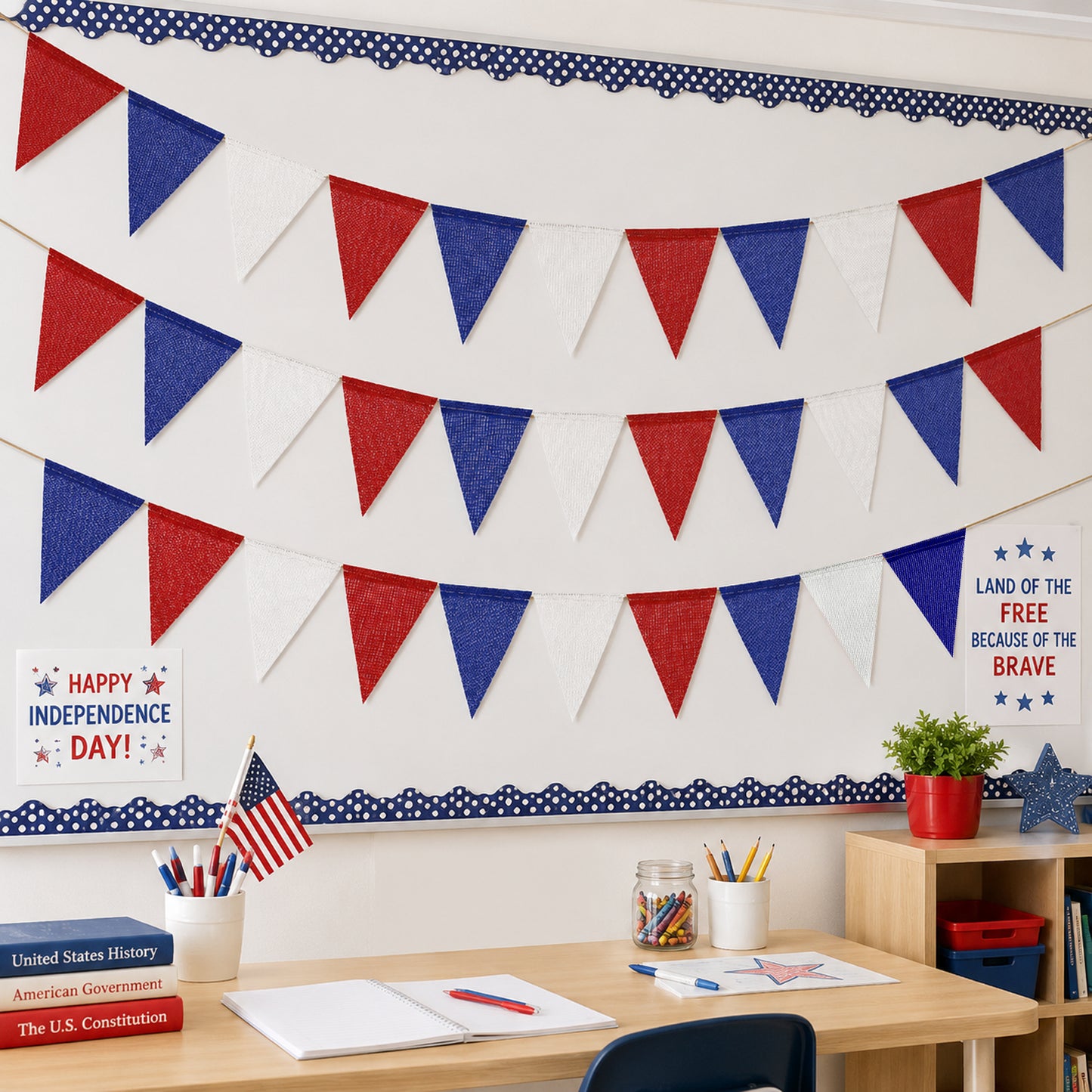 G2PLUS 39Ft Red White Blue Triangle Flag Bunting, 36Pcs Pre-Strung Burlap Pennant Banner, Patriotic Party Decorations for 4th of July, Independence, Memorial Day, Graduations, Labor Day, Graduation