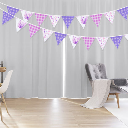 G2PLUS Purple Triangle Bunting Banner, 39FT Extra Long Reusable Cotton Triangle Flags, Pre-Sewn Gingham Garland Pennant Banner for Garden Party, Bridal Shower & Outdoor Decor