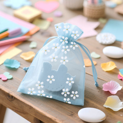 G2PLUS 30Pcs Blue Organza Bags - 4x6 In Sheer Mesh Jewelry Pouches, Daisy Drawstring Organza Bags for Baby Shower, Birdal Shower, Wedding Party Favors