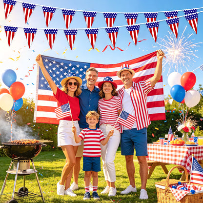 G2PLUS 4 Pack American Flag Pennant Banner, 35FT Pre-Strung Patriotic Triangle Flags, Double-Sided Red White Blue Bunting for 4th of July, Independence Day, Outdoor Party Decorations