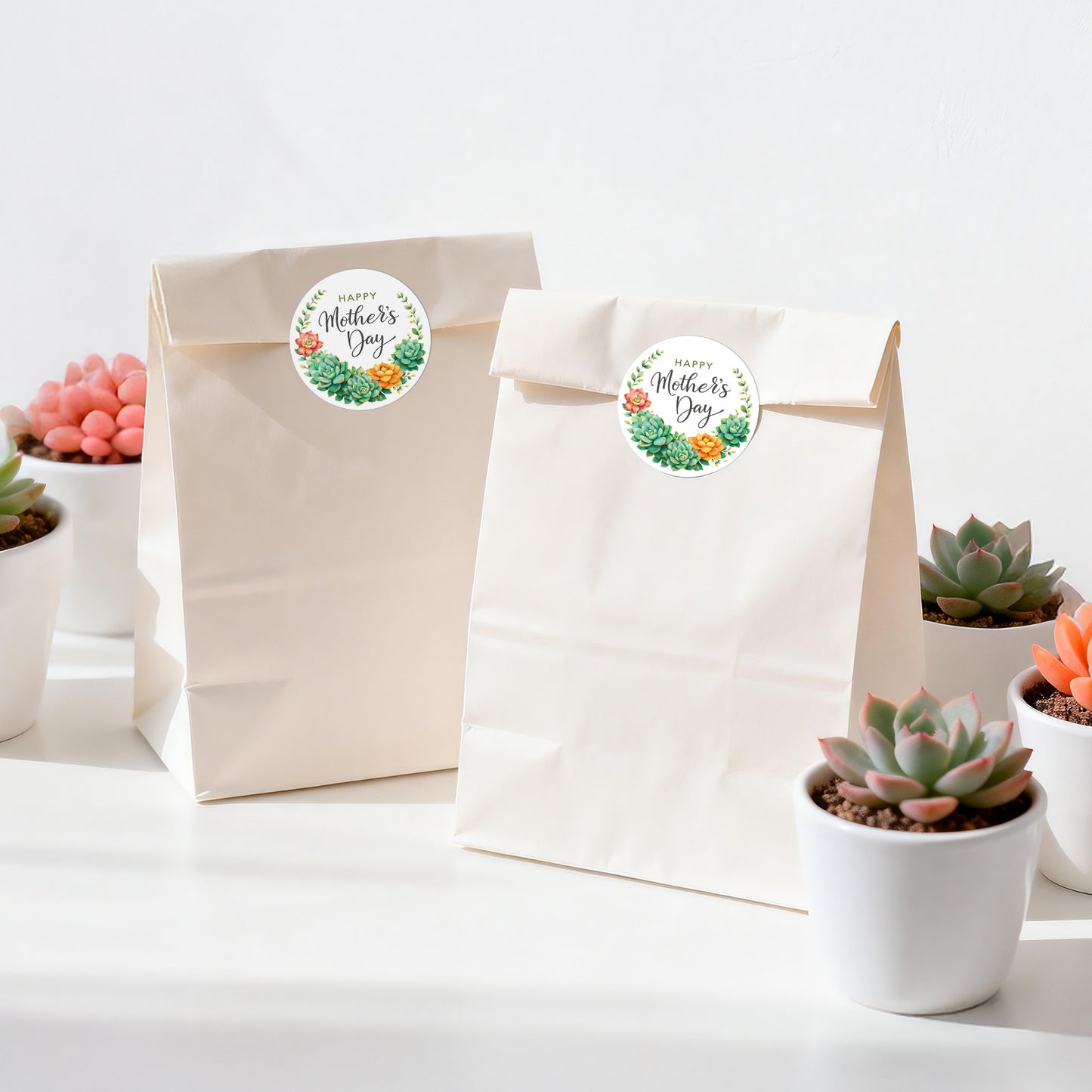 G2PLUS Mother's Day Stickers - 60Pcs Happy Mother's Day Gift Stickers 2 inches Round Mother's Day Labels Stickers with Succulent Plants for Mom's Gifts, Cards, Party Favors