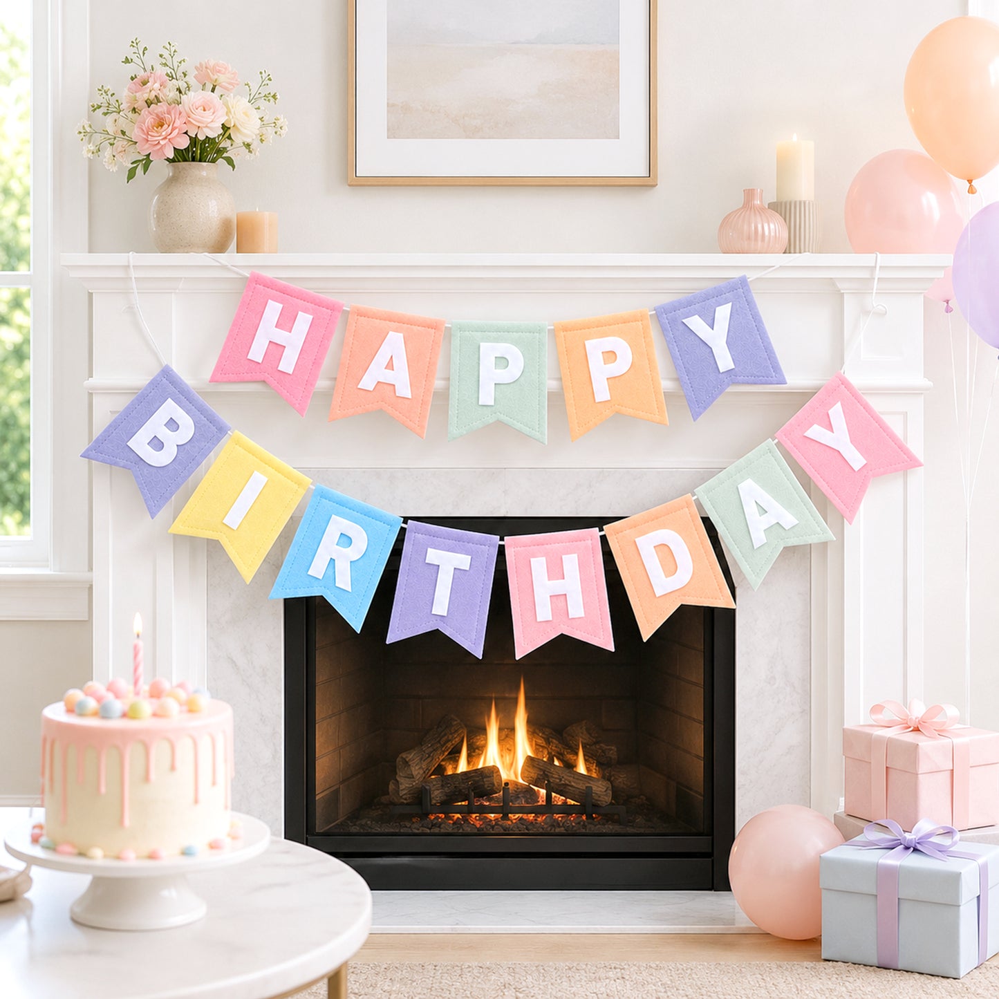 G2PLUS Pastel Happy Birthday Bunting Felt: Pre-Strung Birthday Banner for Boys, Girls, Adults and Kids Birthday Party Decoration