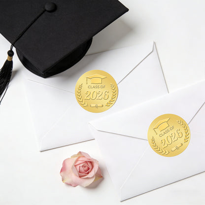 G2PLUS 100Pcs Graduation Stickers - Gold Foil Embossed Class of 2026 Stickers 2 Inch Graduation Cap Envelope Seal Labels for Gradutes Diplomas Awards Invitation Party Favors