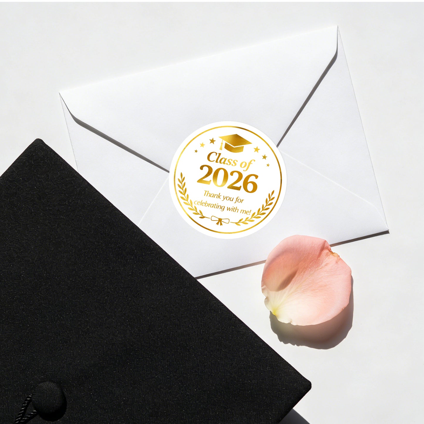 G2PLUS Graduation Thank You Stickers - 120Pcs Class of 2026 Stickers Gold Foil Graduation Gift Labels 2in Round Envelope Seal Sticker for Certificate Congrats Grad Party Favors