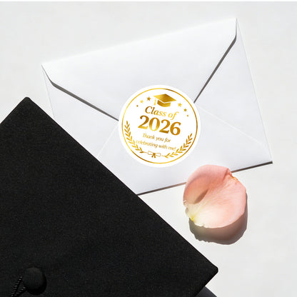 G2PLUS Graduation Thank You Stickers - 120Pcs Class of 2026 Stickers Gold Foil Graduation Gift Labels 2in Round Envelope Seal Sticker for Certificate Congrats Grad Party Favors