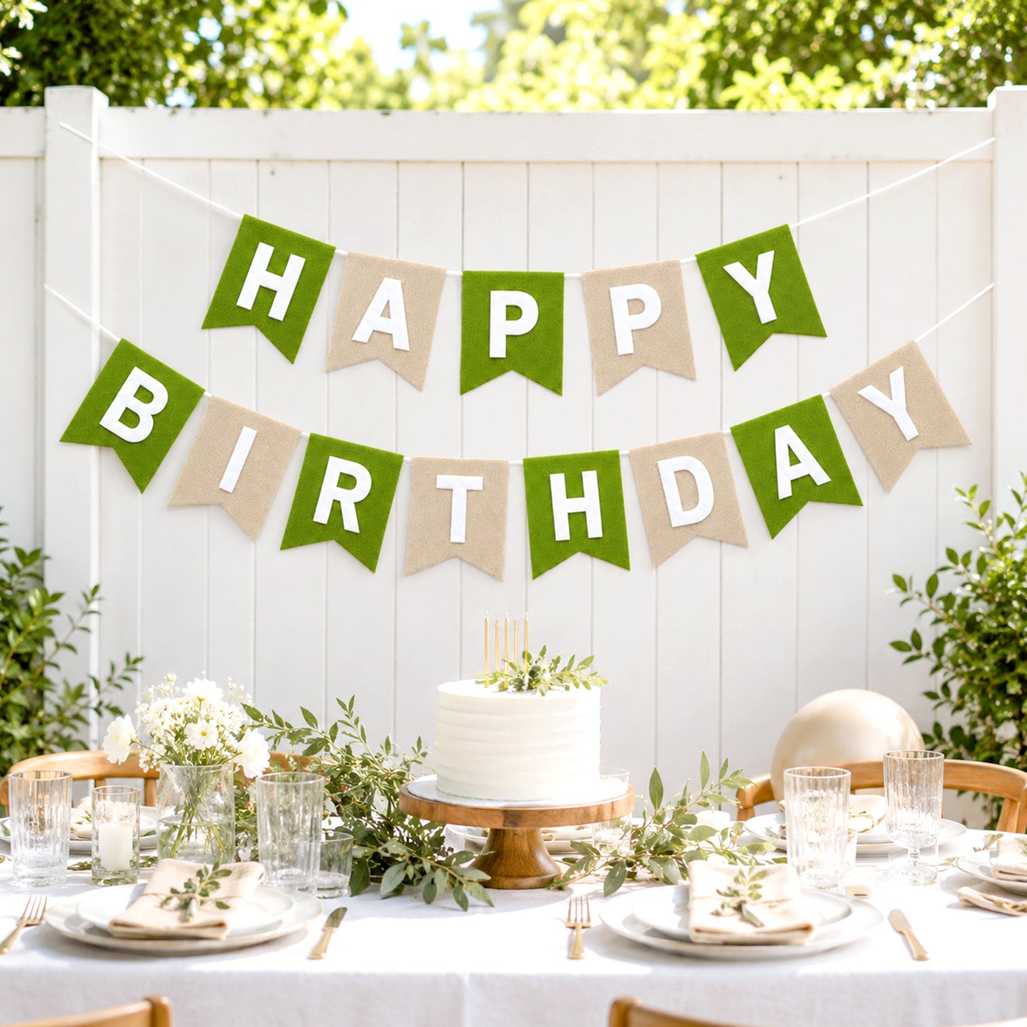 G2PLUS Sage Green and Brown Happy Birthday Bunting Felt: Pre-Strung Birthday Banner for Boys, Men, Adults and Kids Birthday Party Decoration