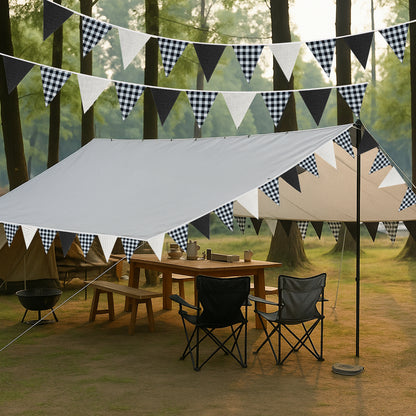 G2PLUS Black and White Checkered Banner, 32Ft Black Pennant Banner Garland, Party Decorations Triangular Bunting Garland for Xmas, Wedding, Game Day, Birthday, Graduation & Outdoor Celebrations